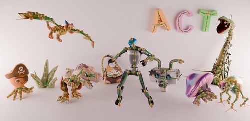 ACT paper teaser showing rigged characters with varied topologies